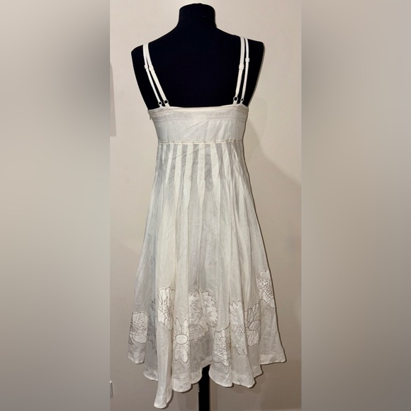 Apanage Femme Sz 4 Ivory Silk Cotton Floral Appliqué Embroidery Midi Dress - Picture 5 of 12